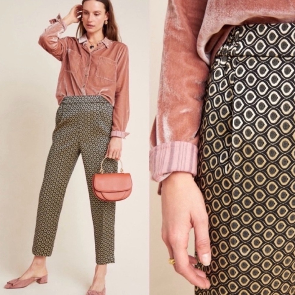 Anthro | NEW Metallic Geo Pattern Larkin Jacquard Tapered Trouser Pants